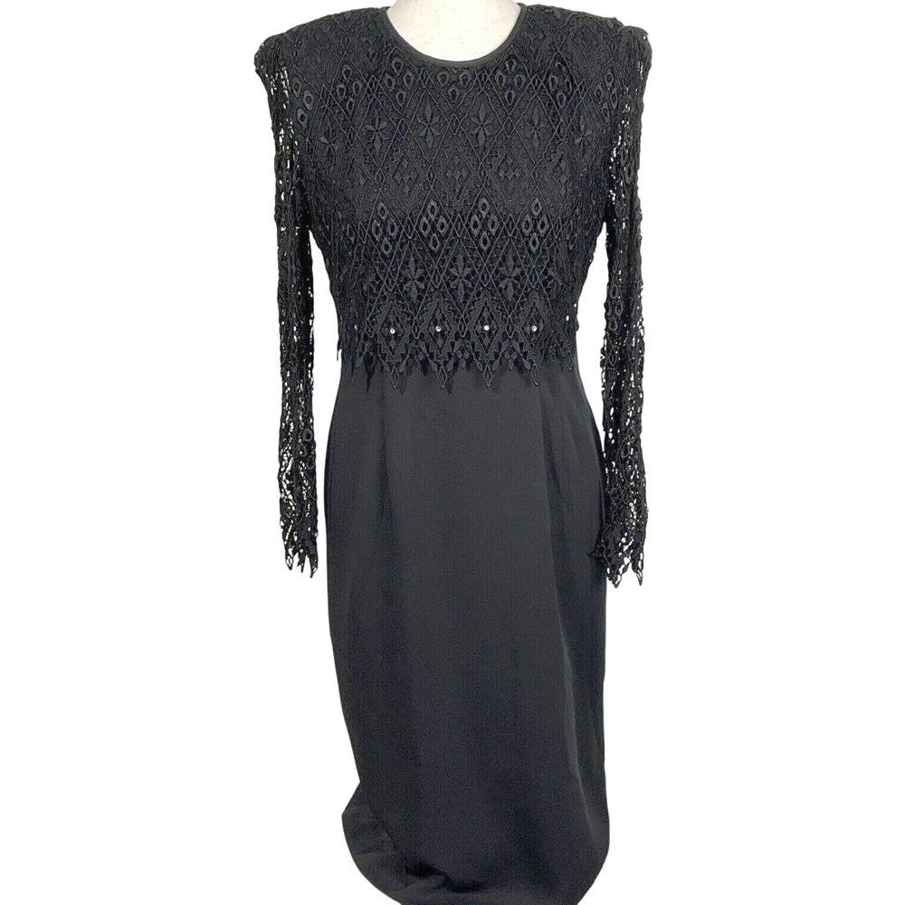Cattiva New York Dress‎ Women 6 Black Long Sleeve Sheath Rhinestone Formal